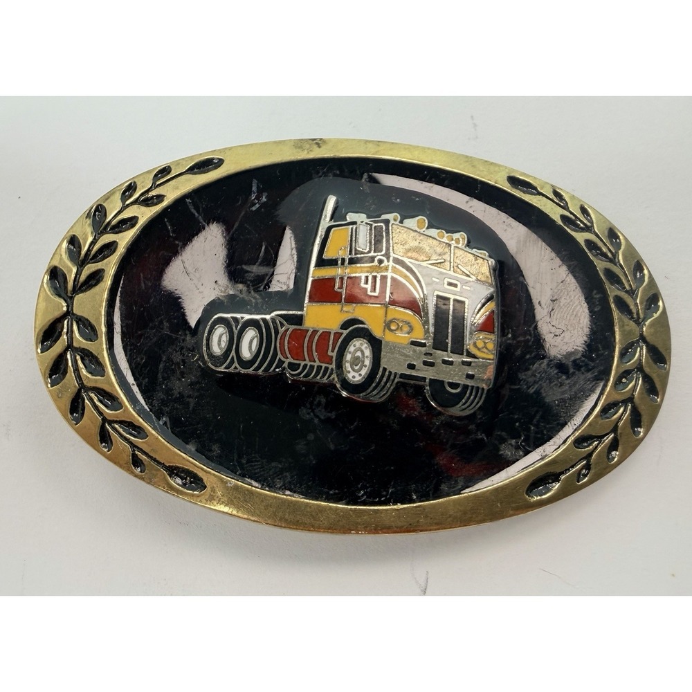 Heritage Brass Belt Buckle Semi Truck Trucker Long Haul Vehicle Vintage
